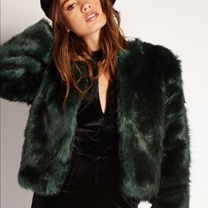 Forever 21 Emerald Green Fur Cropped Coat